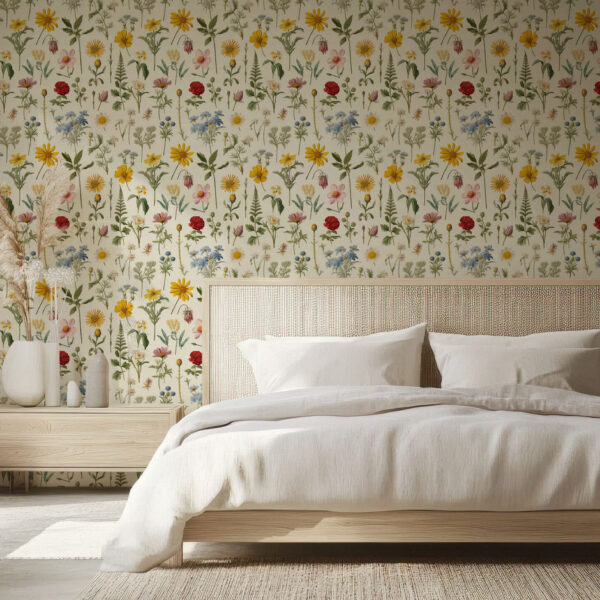 Charming Botanical Floral Pattern Wallpaper