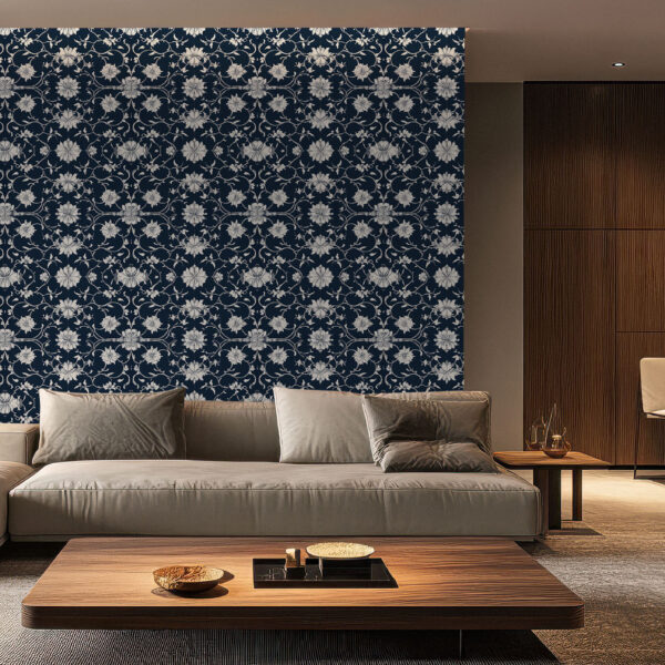 Elegant Floral Vine Dark Blue Wallpaper