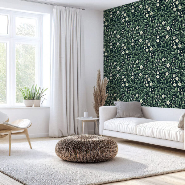 Elegant Green Floral Botanical Wallpaper Design