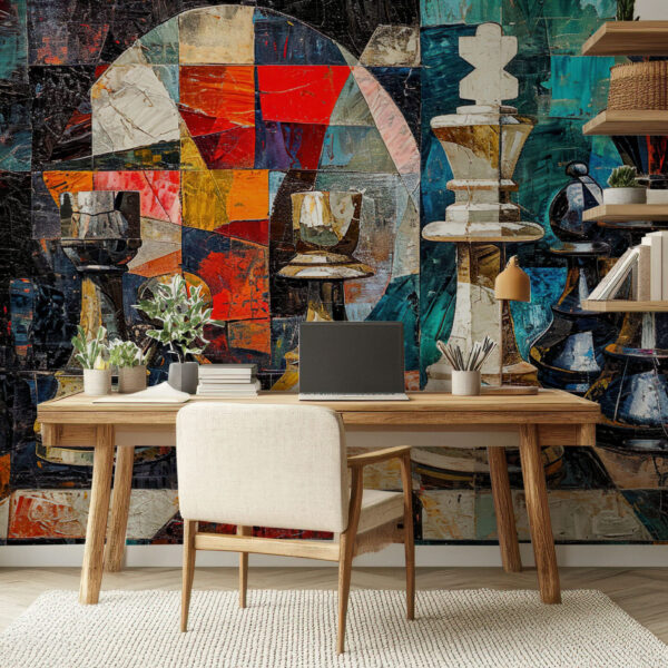 Elegant Chess-Themed Abstract Art Wallpaper