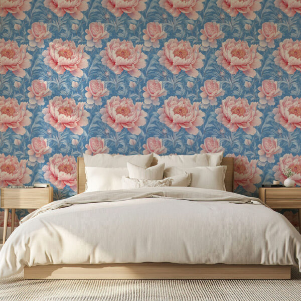 Elegant Floral Bloom on Blue Backdrop