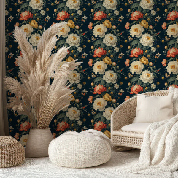 Elegant Floral Harmony Botanical Wallpaper