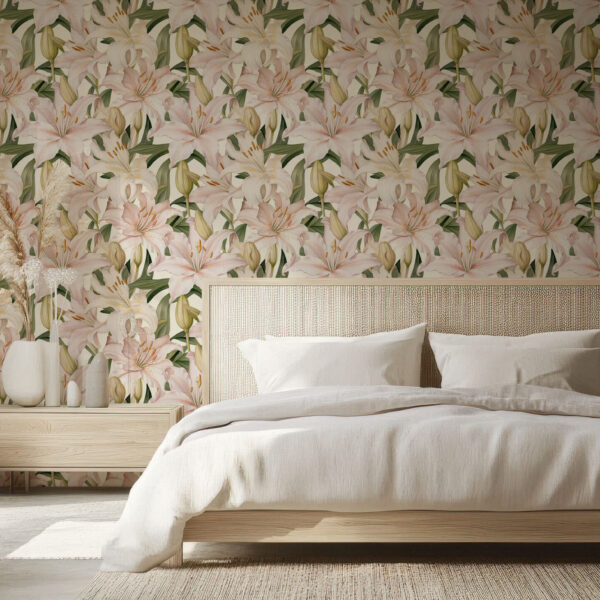 Elegant Lily Floral Pattern Wallpaper