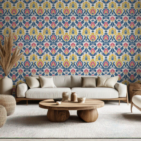 Vibrant Floral Baroque Pattern Wallpaper