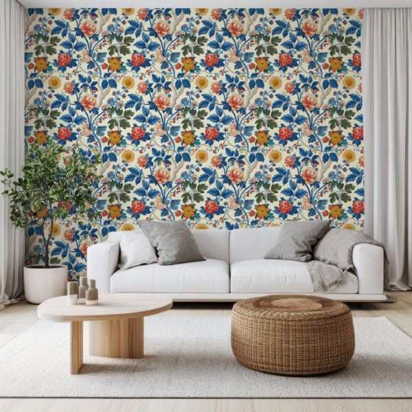 Vibrant Floral Garden Art Deco Wallpaper