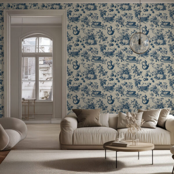 Elegant Blue Botanical Vintage Inspired Wallpaper