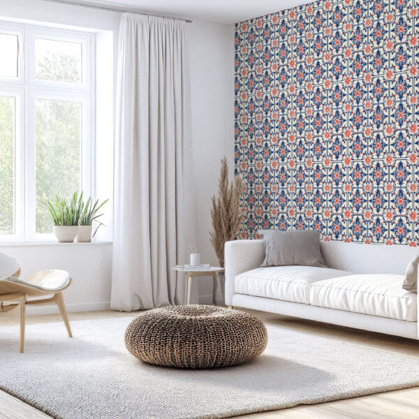 Floral Art Deco Tile Pattern Wallpaper